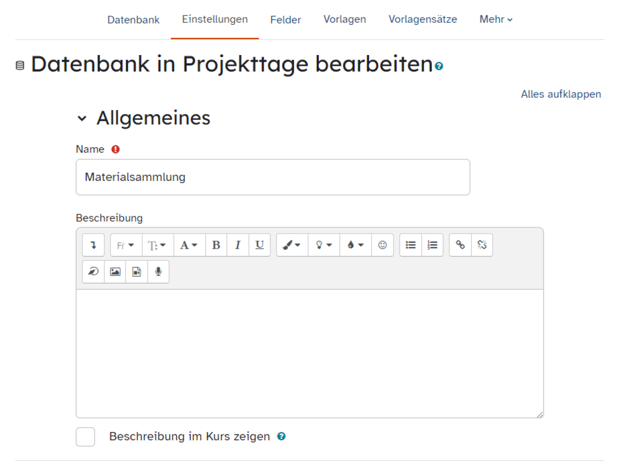 ByCS Datenbank anlegen