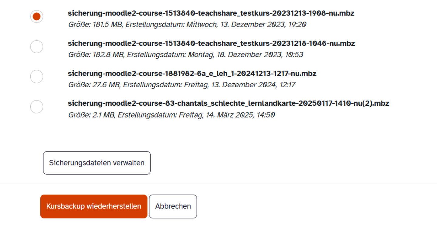 ByCS Gesicherte Kurse auf der mebis Lernplattform wiederherstellen