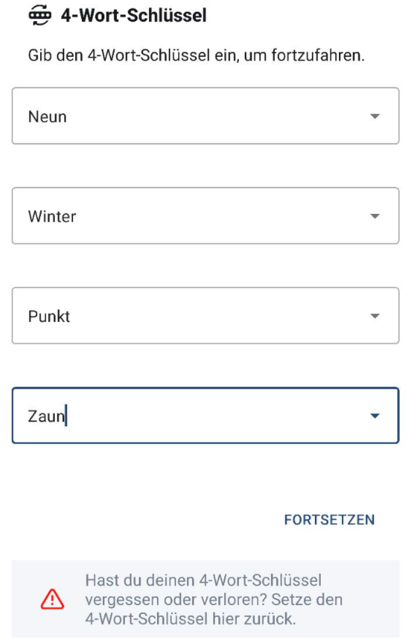 ByCS Sich mit dem 4WortSchlüssel verifizieren (Android)