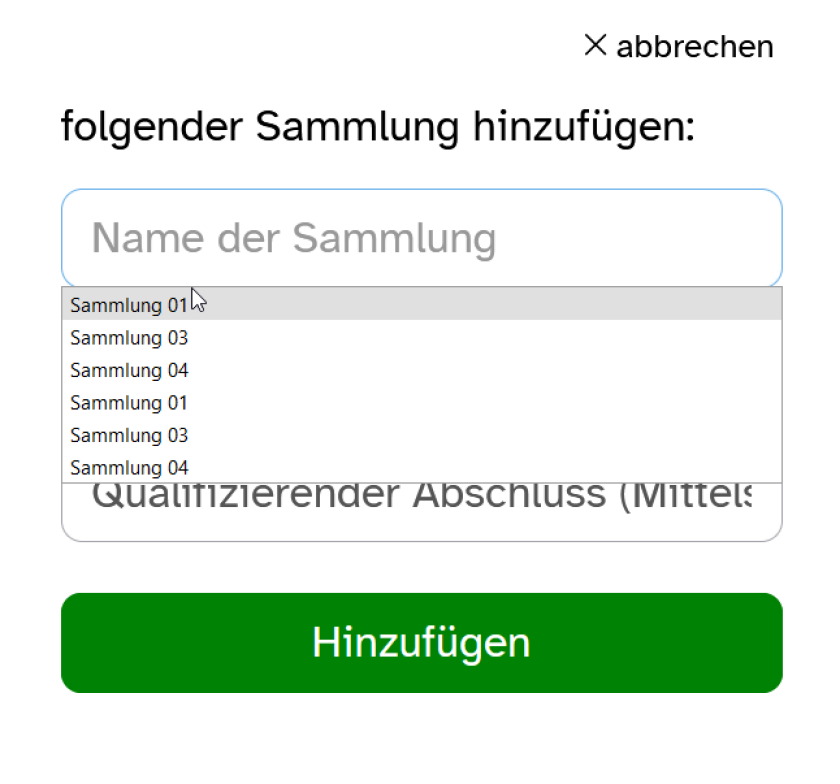 ByCS Prüfung einer Sammlung hinzufügen